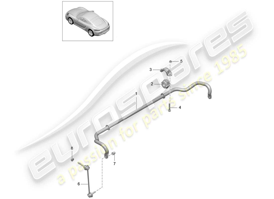 porsche 2020 (718 cayman) schéma des pièces du stabilisateur