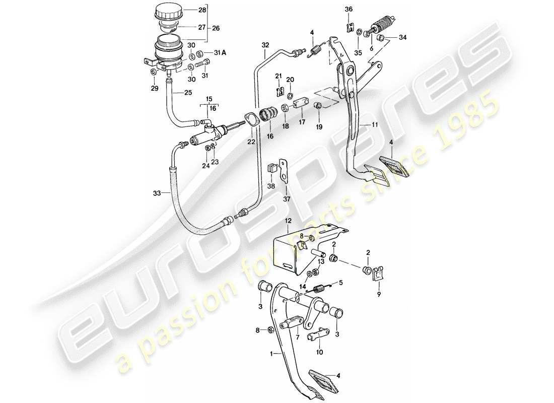 porsche 1987 (924s) frein - embrayage - pédales schéma des pièces