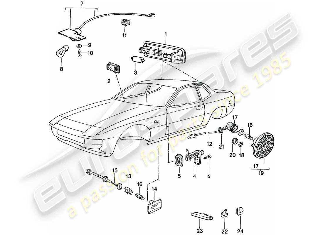 porsche 1987 (924s) éclairage intérieur - répéteur de clignotants schéma des pièces