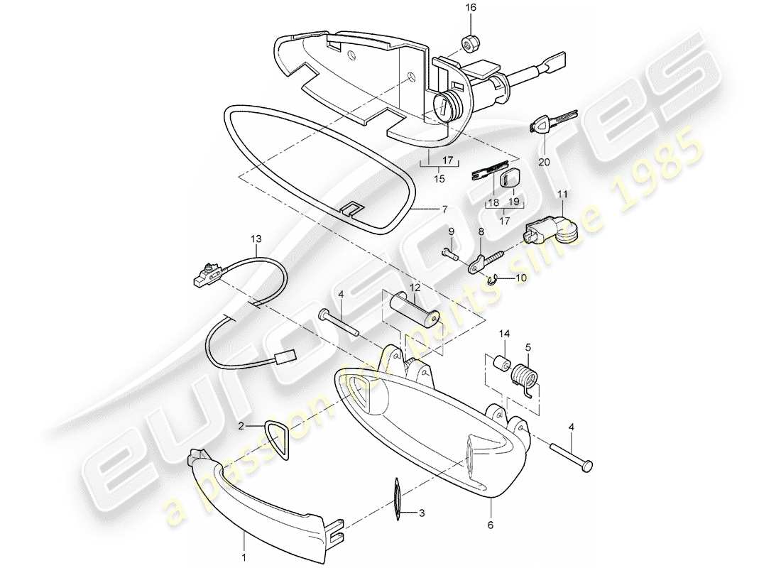 porsche 2007 (987 boxster) poignée de porte schéma des pièces