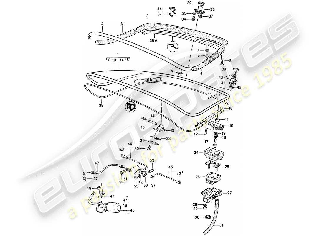 porsche 1986 (944) couvercle de coffre arrière - spoiler arrière schéma des pièces