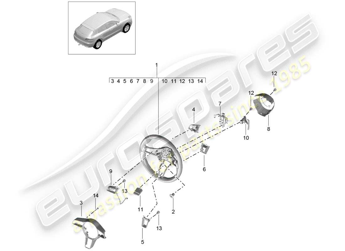 porsche 2014 (macan) volant de direction schéma des pièces