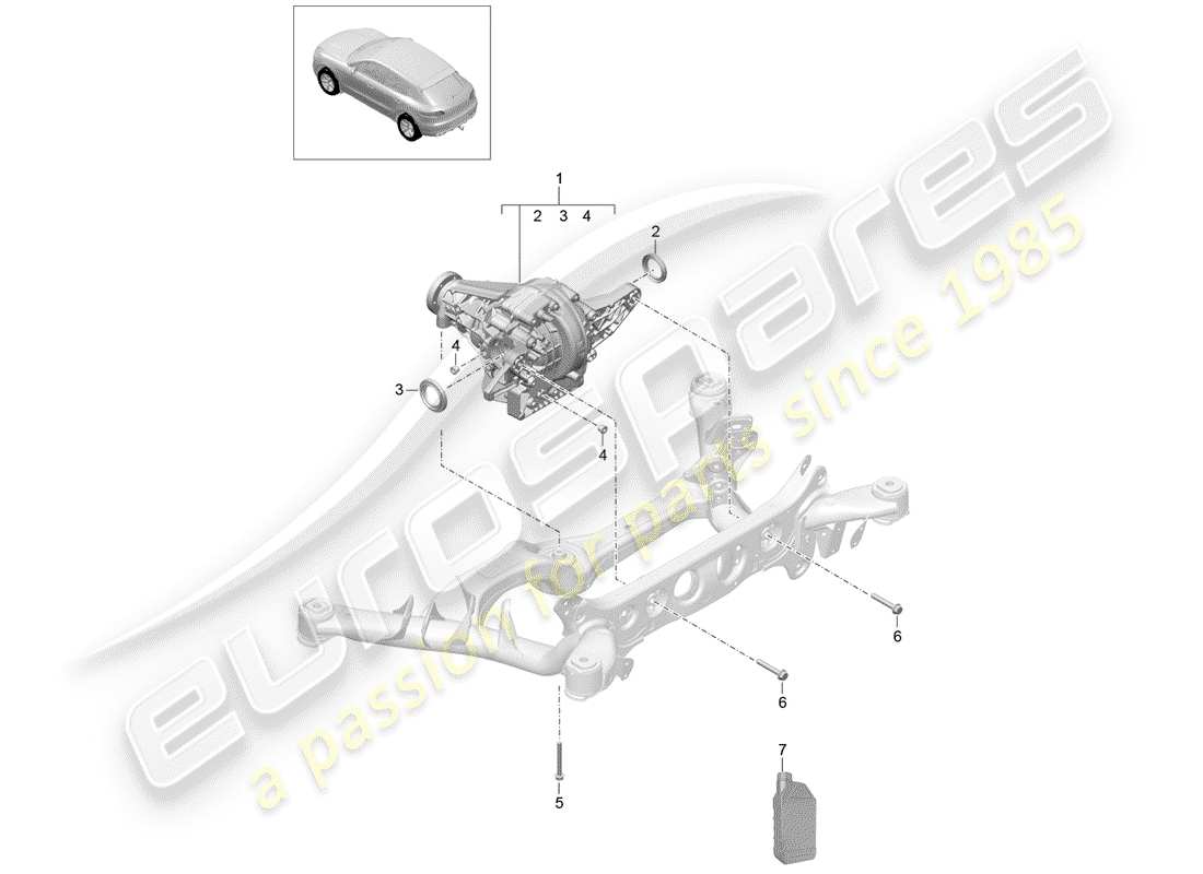 porsche 2014 (macan) différentiel d'essieu arrière schéma des pièces