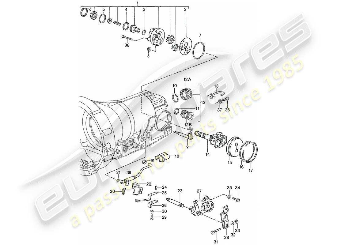 porsche 1990 (928) transmission automatique - carter de transmission - pièces d'installation schéma des pièces