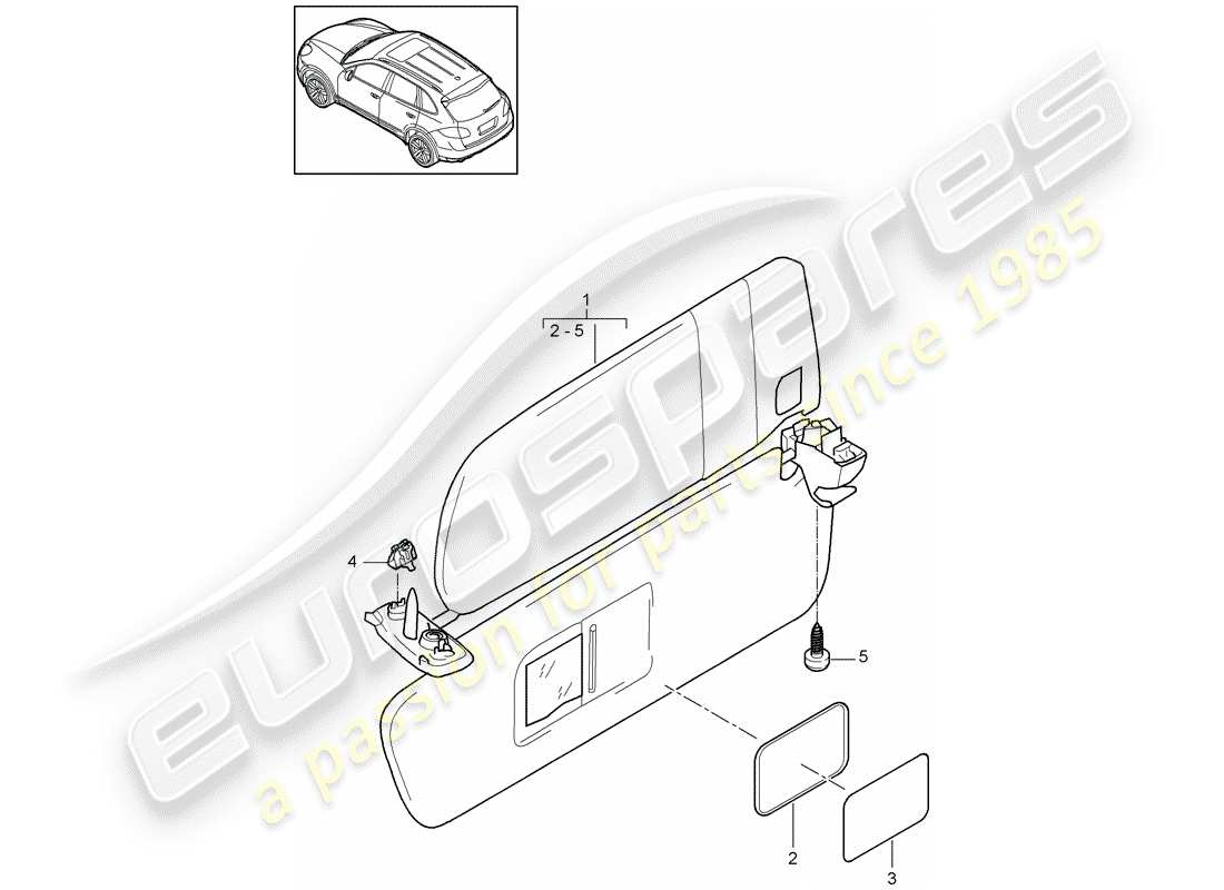 porsche 2011 (cayenne e2 92a) diagramme des pièces des pare-soleil