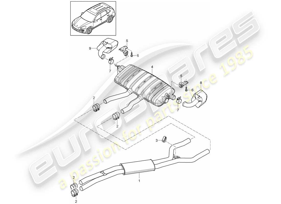 porsche 2011 (cayenne e2 92a) système d'échappement schéma des pièces