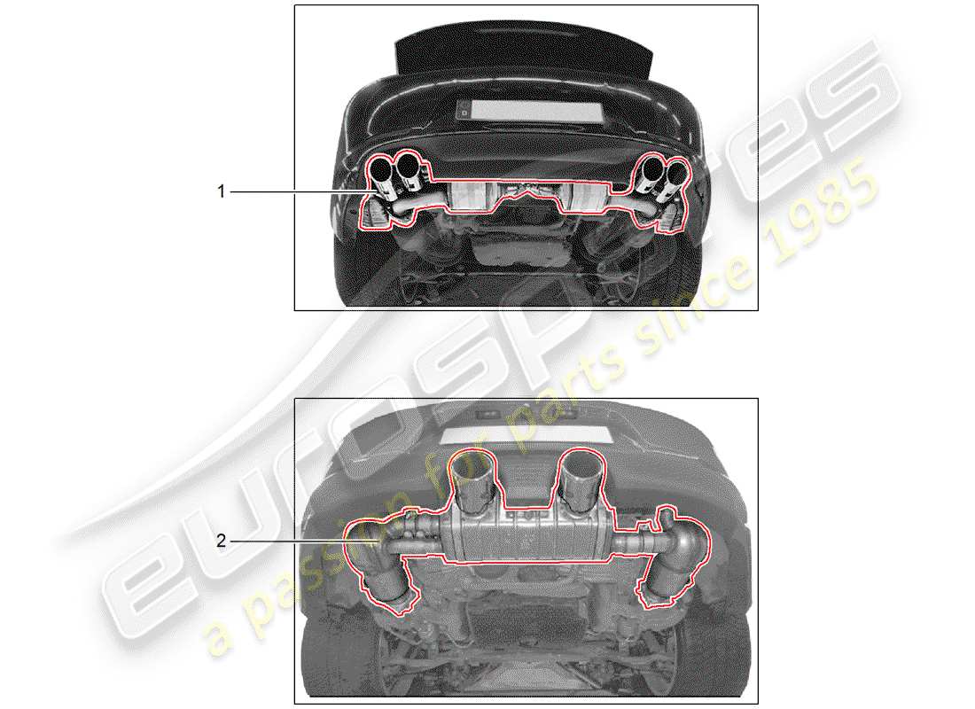 porsche 2016 (tequipment 98x/99x) système d'échappement schéma des pièces