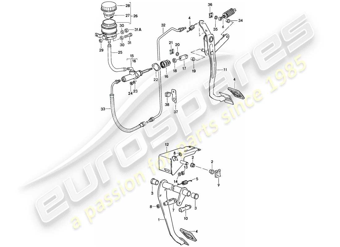 porsche 1986 (944) frein - embrayage - pédales schéma des pièces