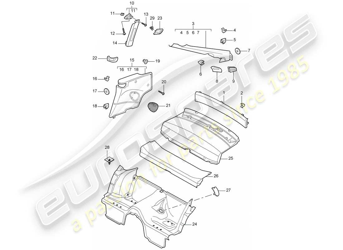 porsche 2007 (997-1) garnitures schéma des pièces