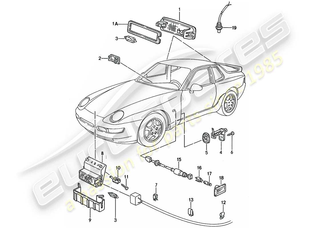 porsche 1992 (968) éclairage intérieur - répéteur de clignotants schéma des pièces