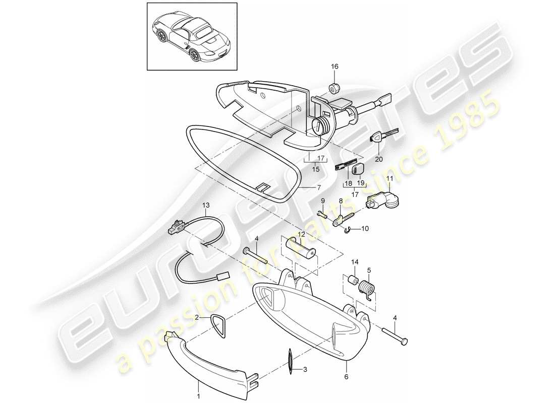 porsche 2011 (987 boxster) poignée de porte schéma des pièces