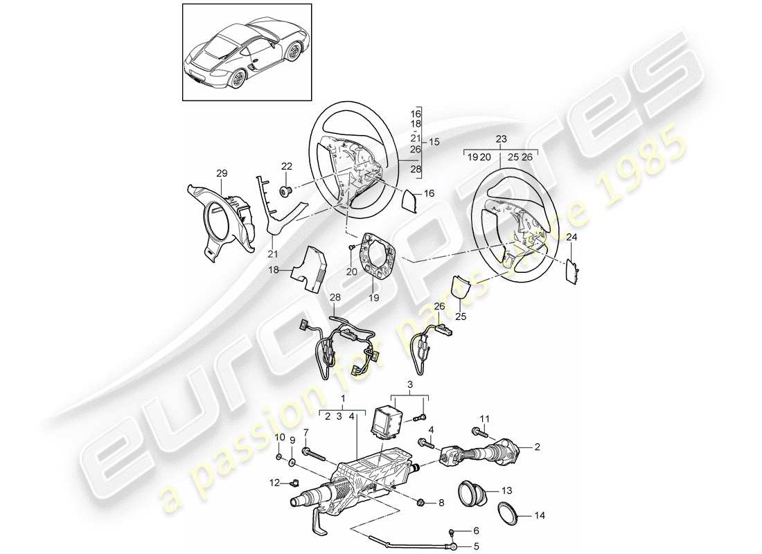 porsche 2009 (987 cayman) tuyau de protection de direction schéma des pièces