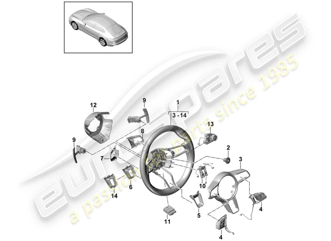 porsche 2019 (panamera 971-1) volant de direction schéma des pièces