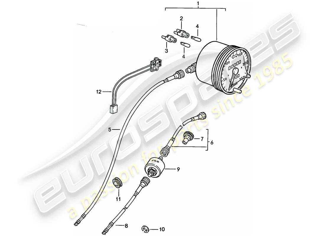 porsche 1987 (924s) diagramme de pièce du compteur de vitesse
