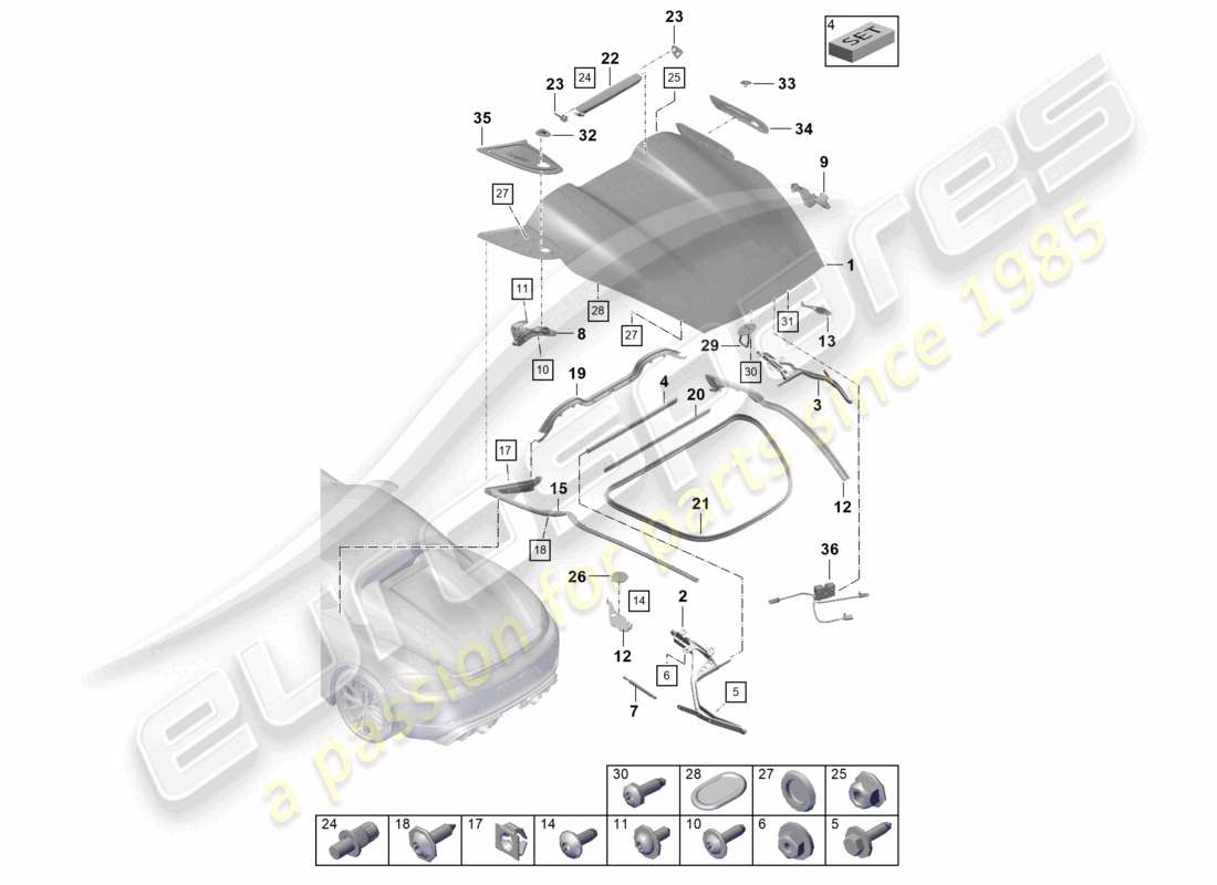 porsche 2019 (718 boxster) couverture arrière schéma des pièces