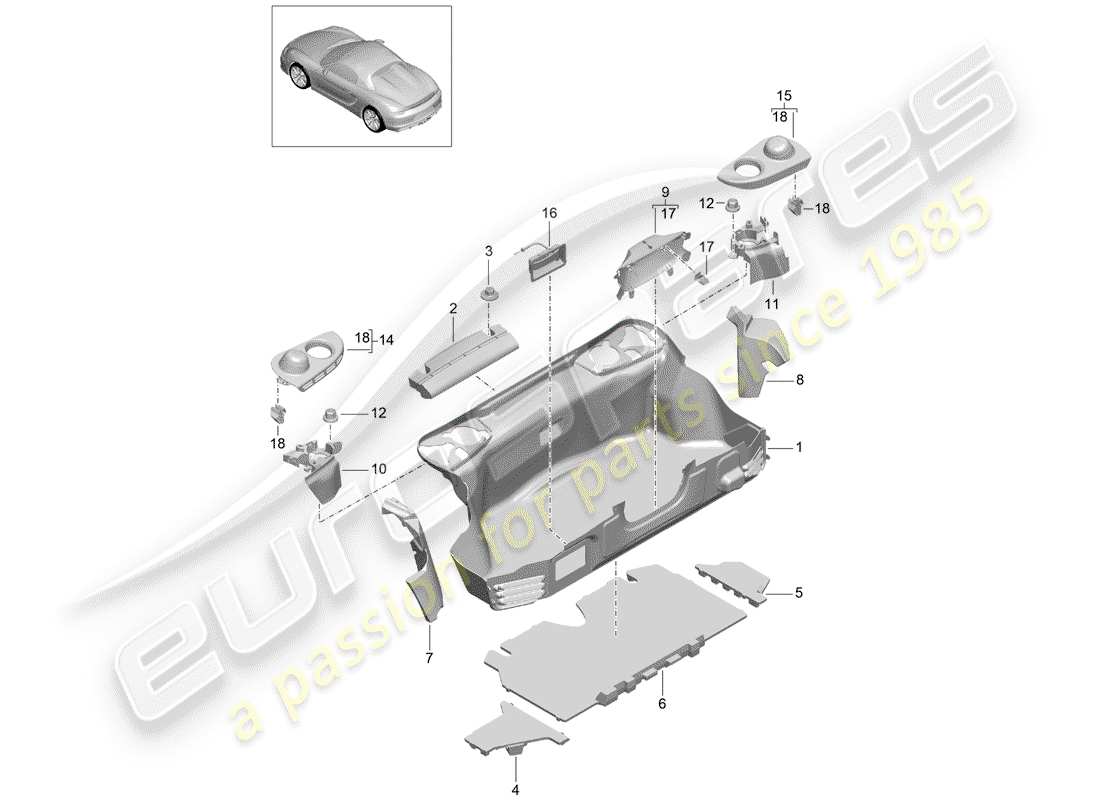 porsche 2016 (981 boxster spyder) coffre à bagages schéma des pièces