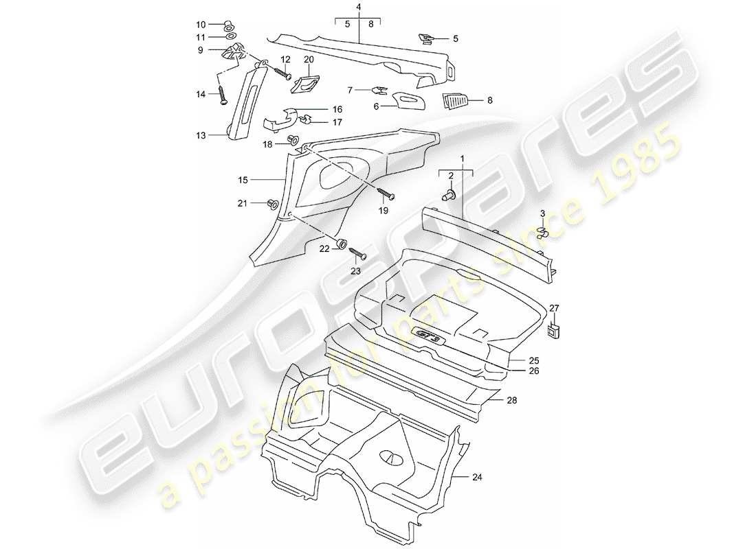 porsche 2002 (996 gt3) garnitures schéma des pièces