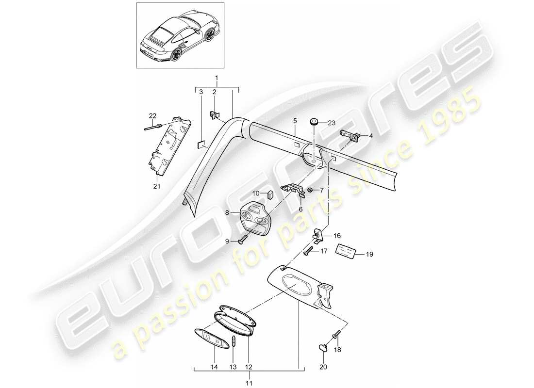 porsche 2009 997-2 turbo / gt2 schéma des pièces du pilier a