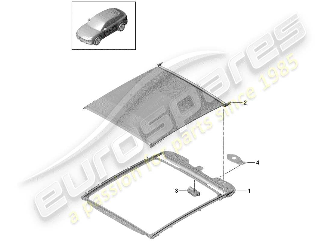 porsche 2019 (cayenne e3 9ya/9yb) schéma des pièces du toit en verre