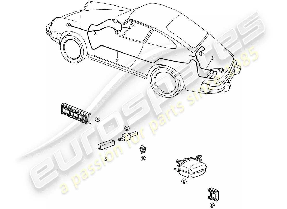 porsche 1981 (911) faisceau de cablage - essuie-glace arrière schéma des pièces