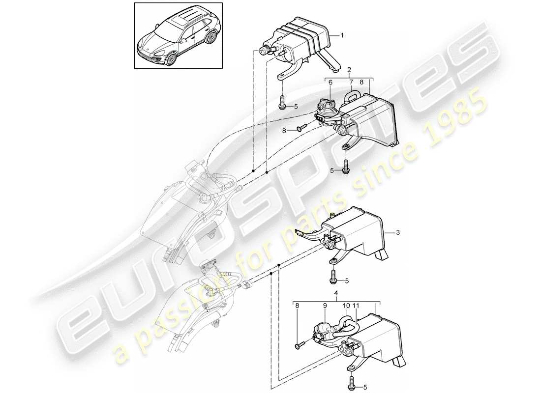porsche 2014 (cayenne e2 92a) cartouche d'émission par évaporation schéma des pièces