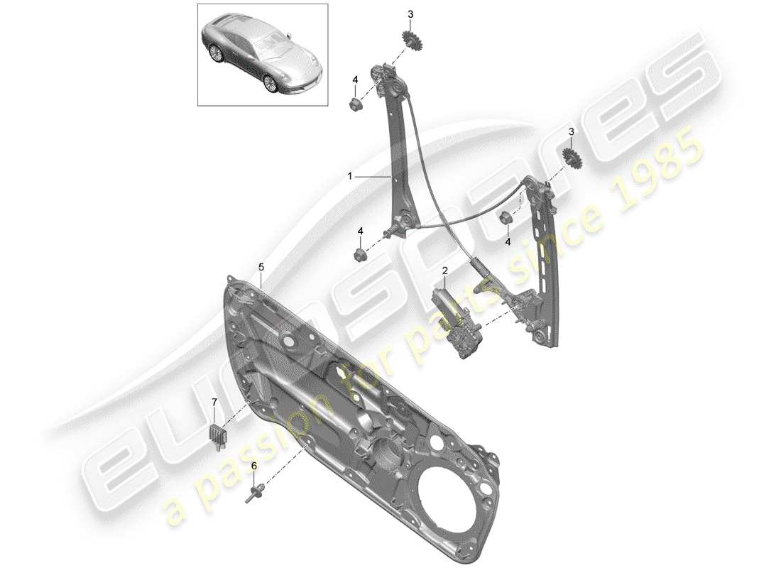 porsche 2019 (991-2) schéma des pièces du lève-fenêtre