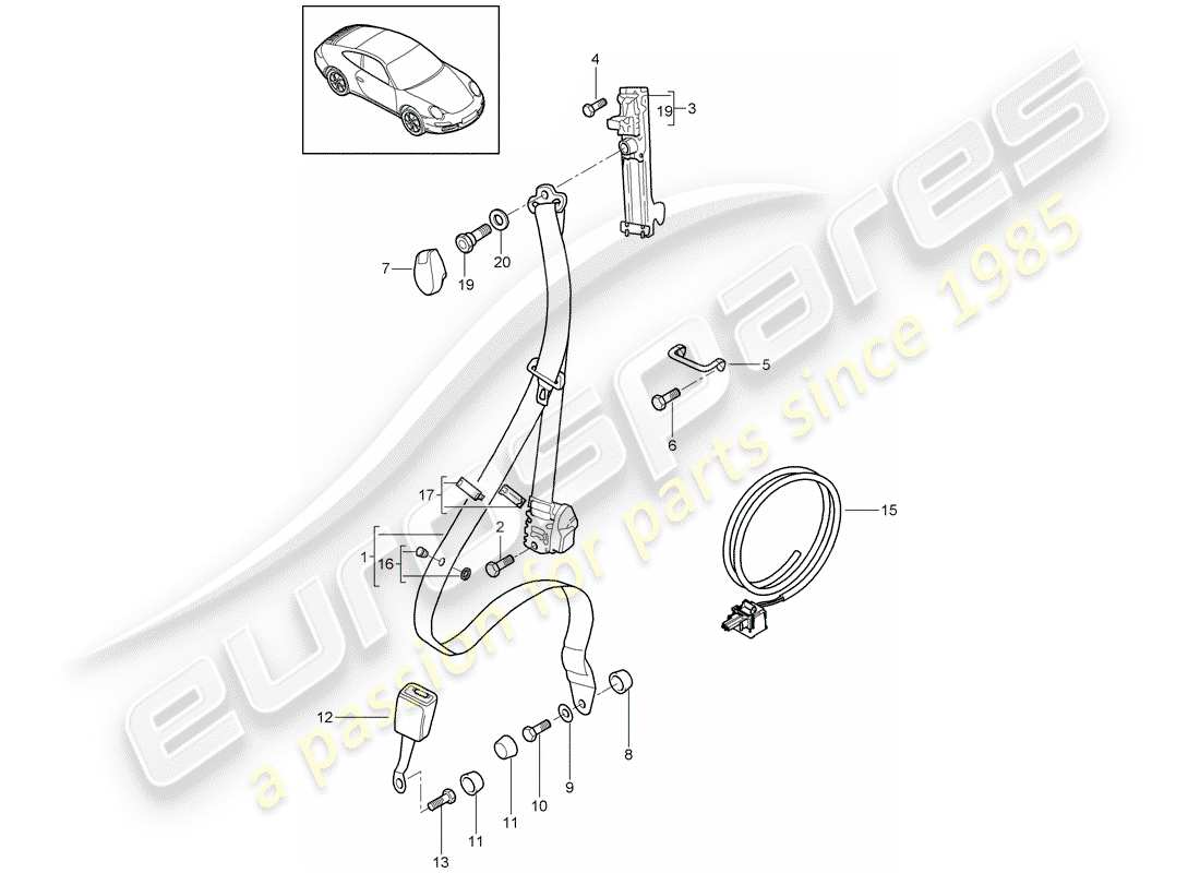 porsche 2009 (997-2) ceinture de sécurité schéma des pièces