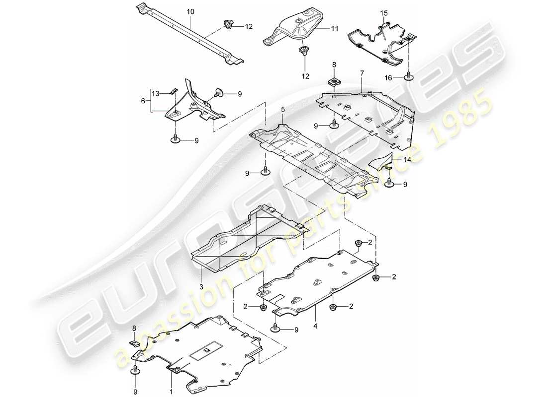 porsche 2008 (997-1 gt3) schéma des pièces des garnitures