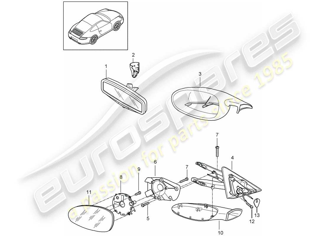porsche 2012 (997-2) rétroviseur intérieur schéma des pièces