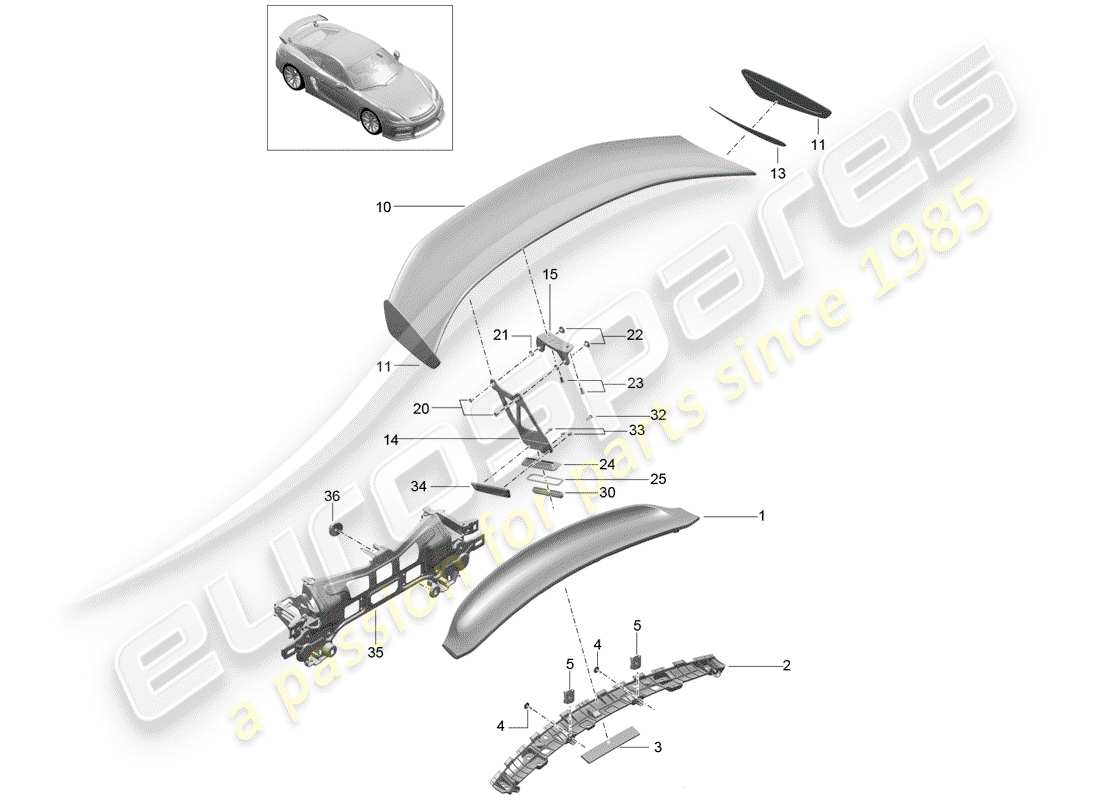 porsche 2016 (981 cayman gt4) spoiler arrière schéma des pièces