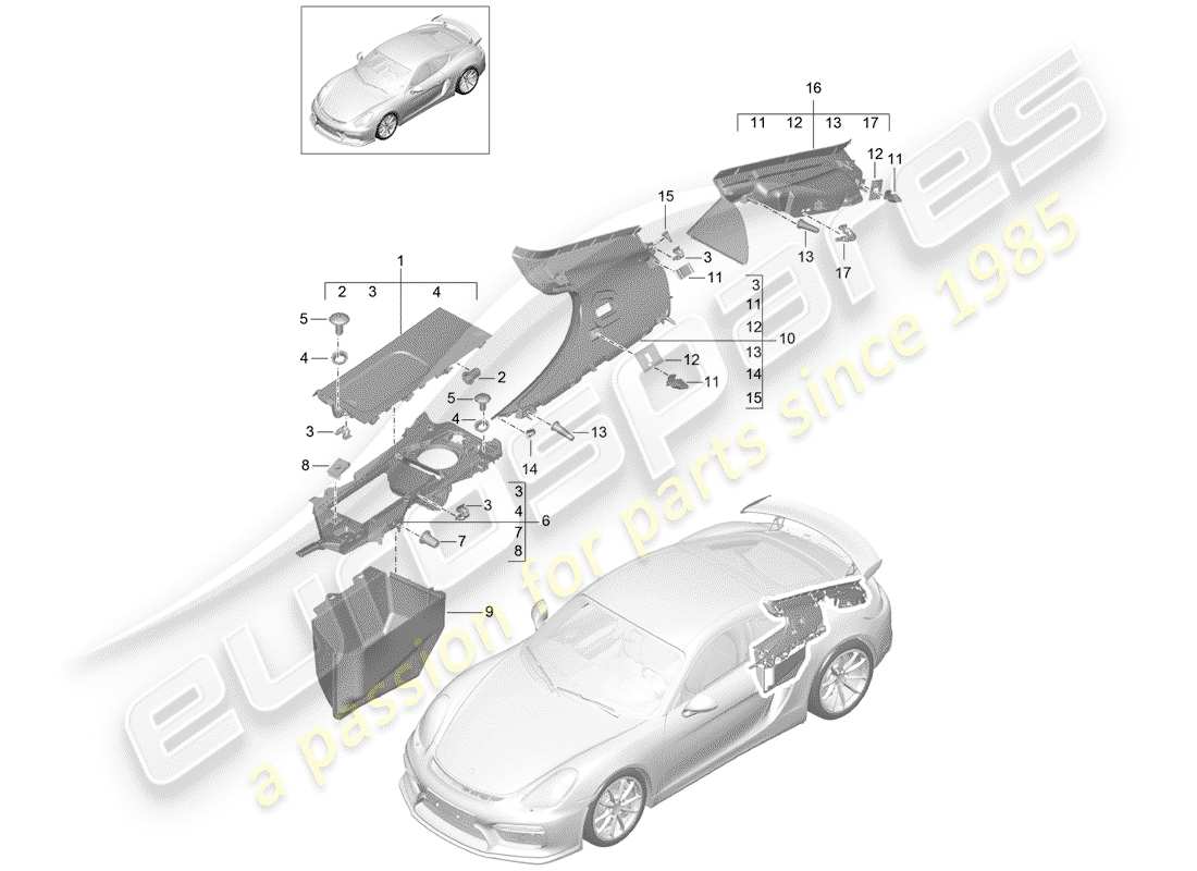 porsche 2016 (981 cayman gt4) schéma des pièces des garnitures