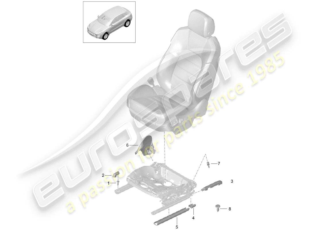 porsche 2015 (macan) rail de siège schéma des pièces