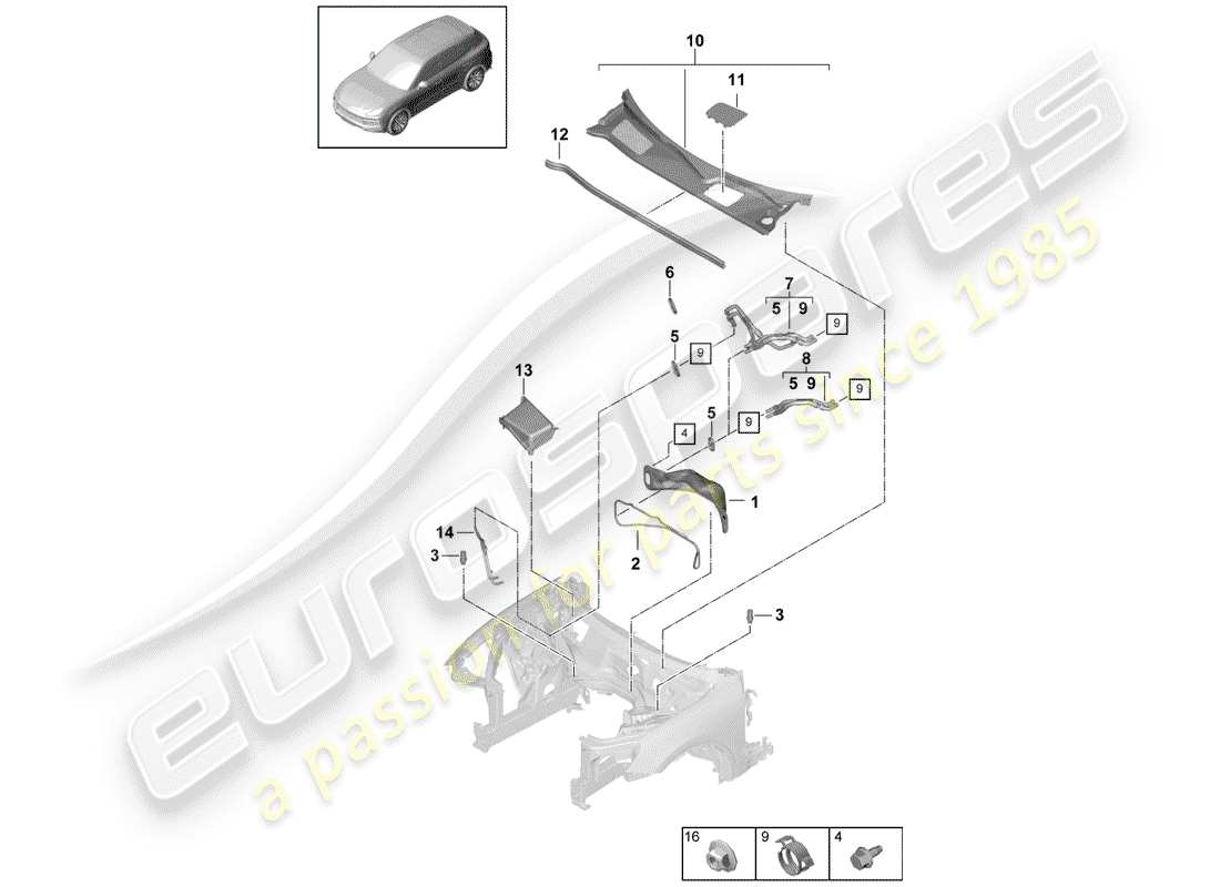 porsche 2019 (cayenne e3 9ya/9yb) chauffage schéma des pièces