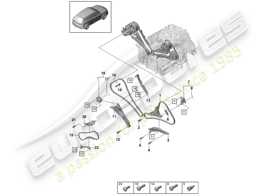 porsche 2019 (cayenne e3 9ya/9yb) chaîne de distribution schéma des pièces