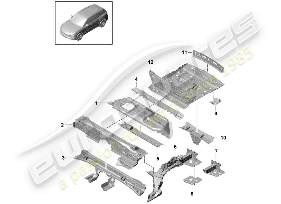 porsche 2019 (cayenne e3 9ya/9yb) plaques de sol schéma des pièces