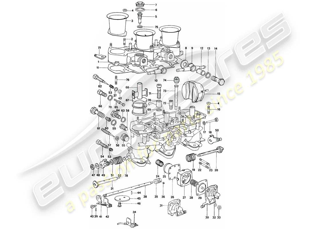 porsche 1973 (914) carburateur - matériel de réparation diagramme des pièces