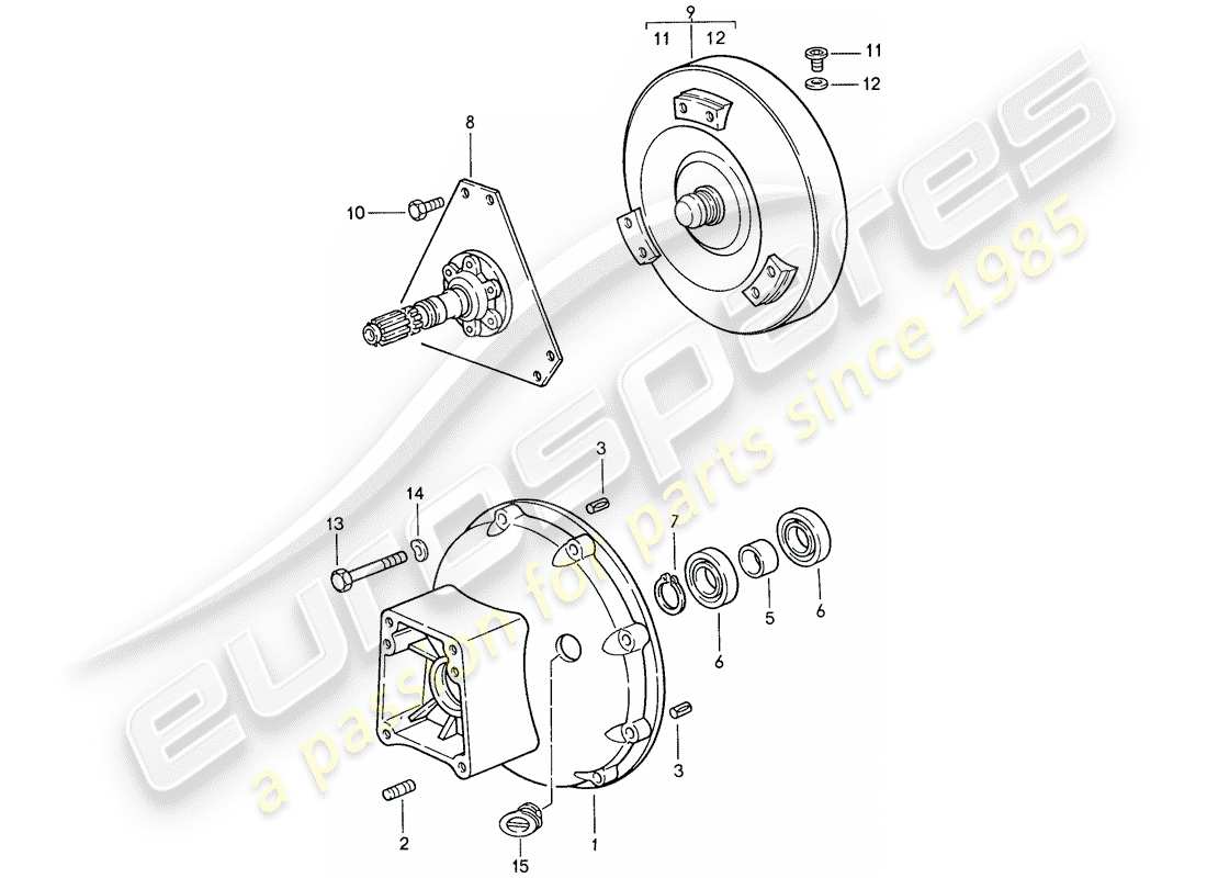 porsche 1990 (928) transmission automatique - convertisseur de couple - boîtier du convertisseur schéma des pièces