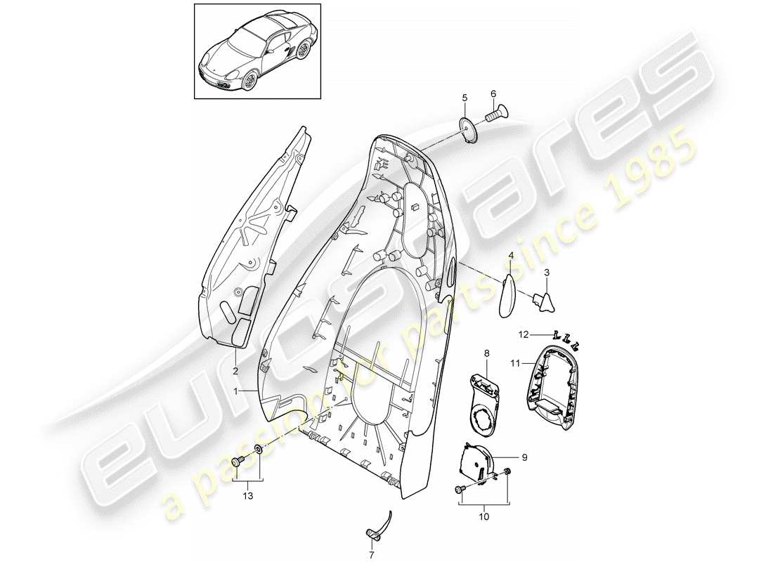 porsche 2012 (987 cayman) coque de dossier schéma des pièces