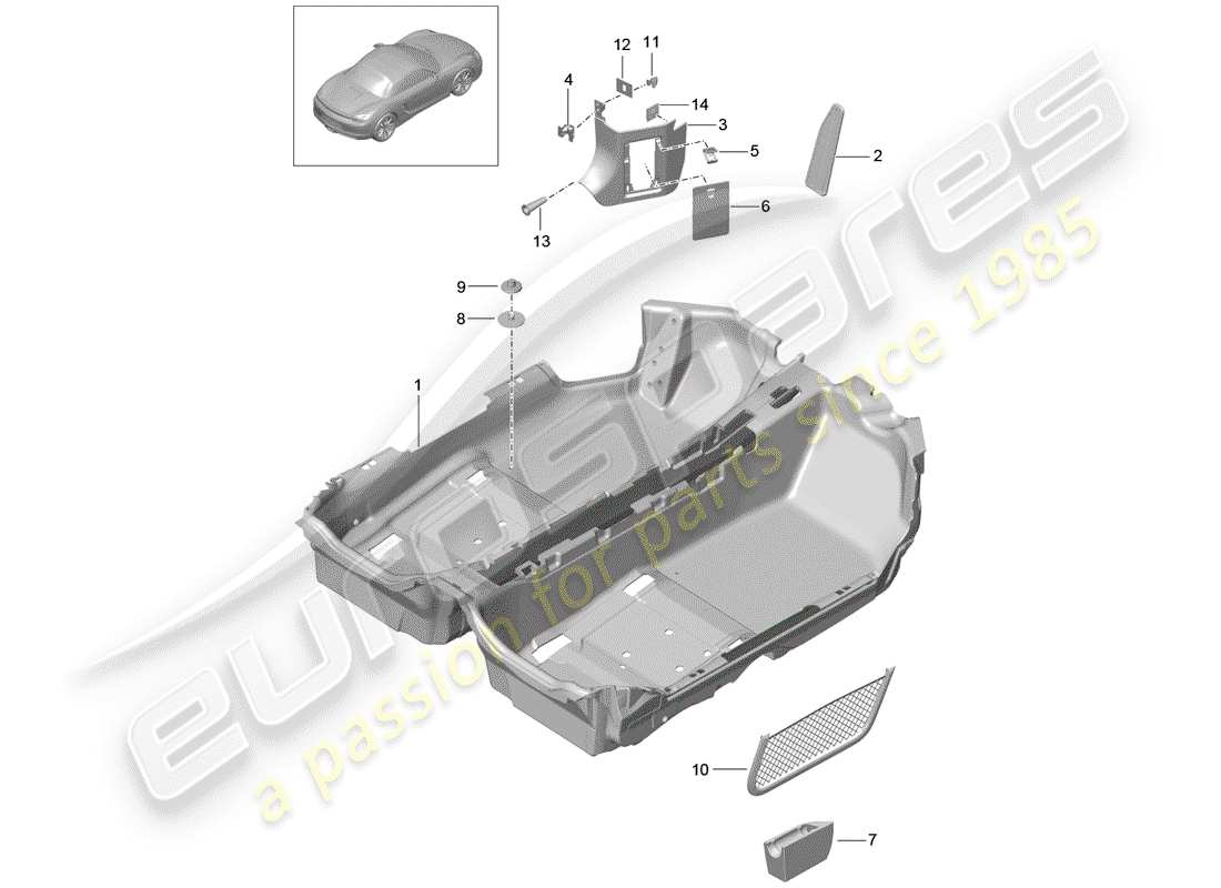 porsche 2015 (981 boxster) revêtement de sol schéma des pièces