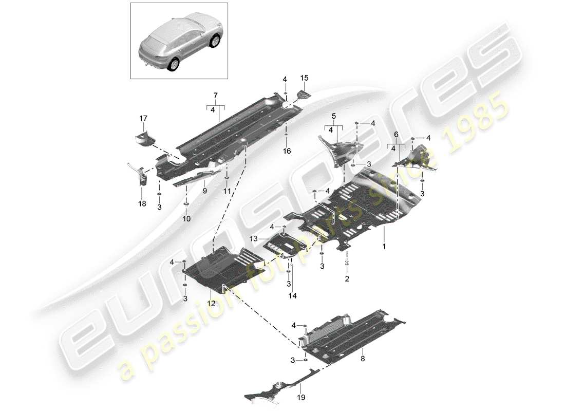 porsche 2016 (macan) doublure de sous-caisse schéma des pièces