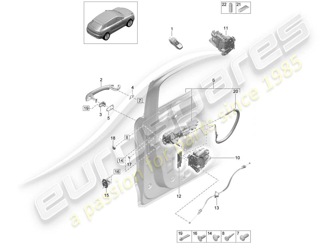 porsche 2019 (macan) loquets de porte schéma des pièces