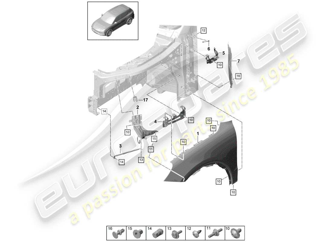 porsche 2019 (cayenne e3 9ya/9yb) diagramme des pièces fender