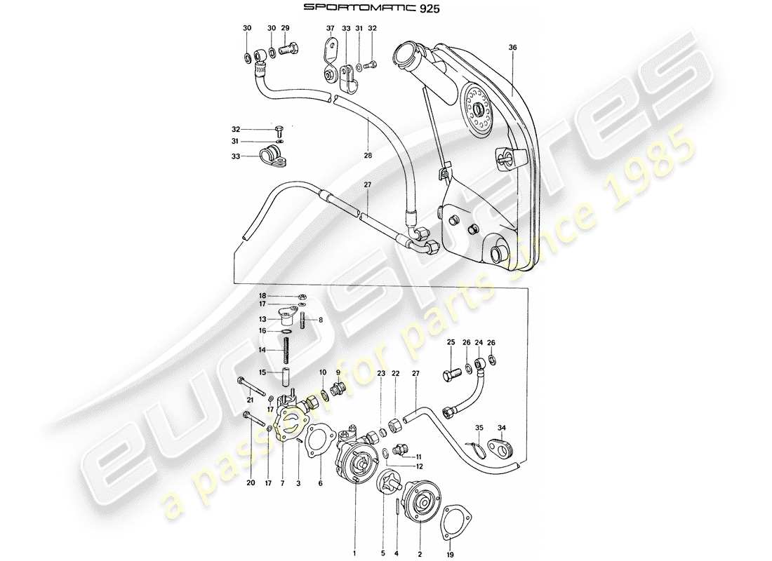 porsche 1976 (911) alimentation en huile - pour - convertisseur de couple - réservoir d'huile schéma des pièces