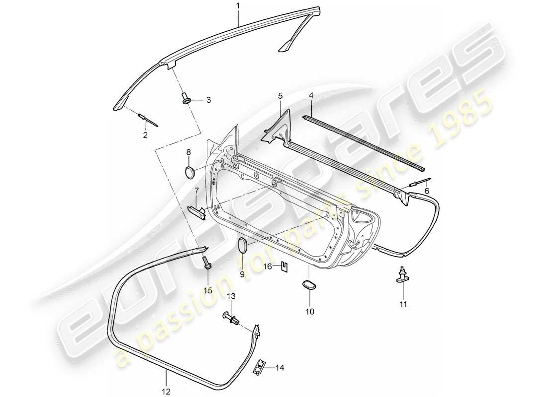 porsche 2007 (987 boxster) joint de porte schéma des pièces
