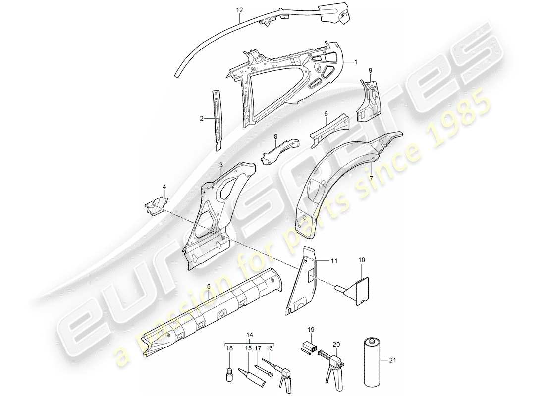 porsche 2009 (997-2) panneau latéral schéma des pièces