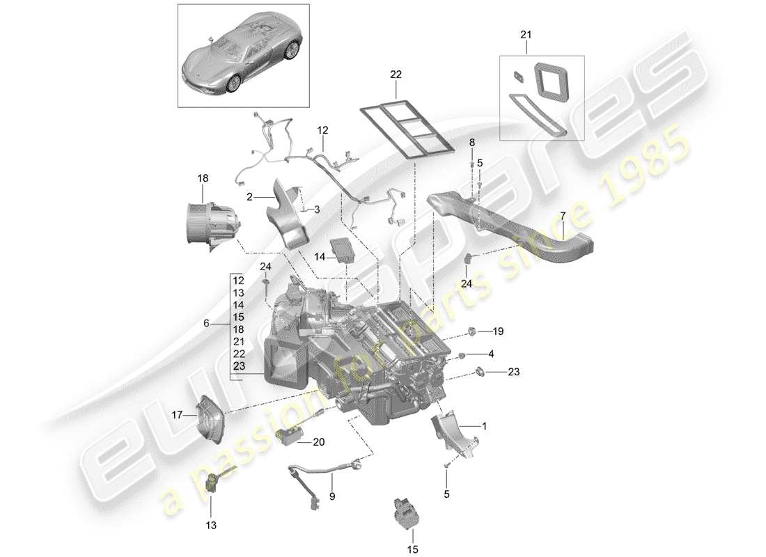 porsche 2015 (918 spyder) diagramme des pièces du conduit d'air