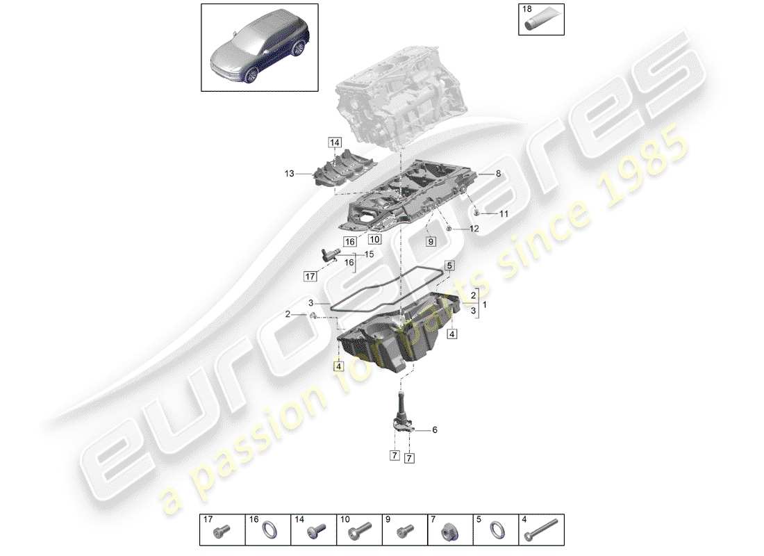 porsche 2020 (cayenne e3 9ya/9yb) boîtier conducteur d'huile schéma des pièces