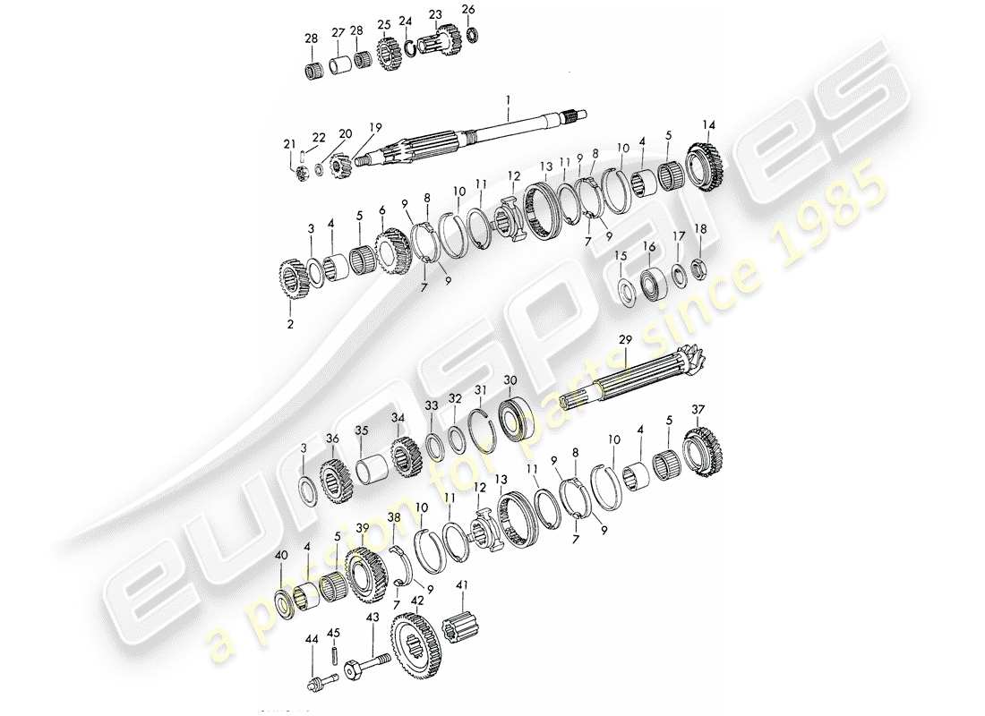 porsche 1966 (911/912) engrenages et arbres - sportomatic schéma des pièces