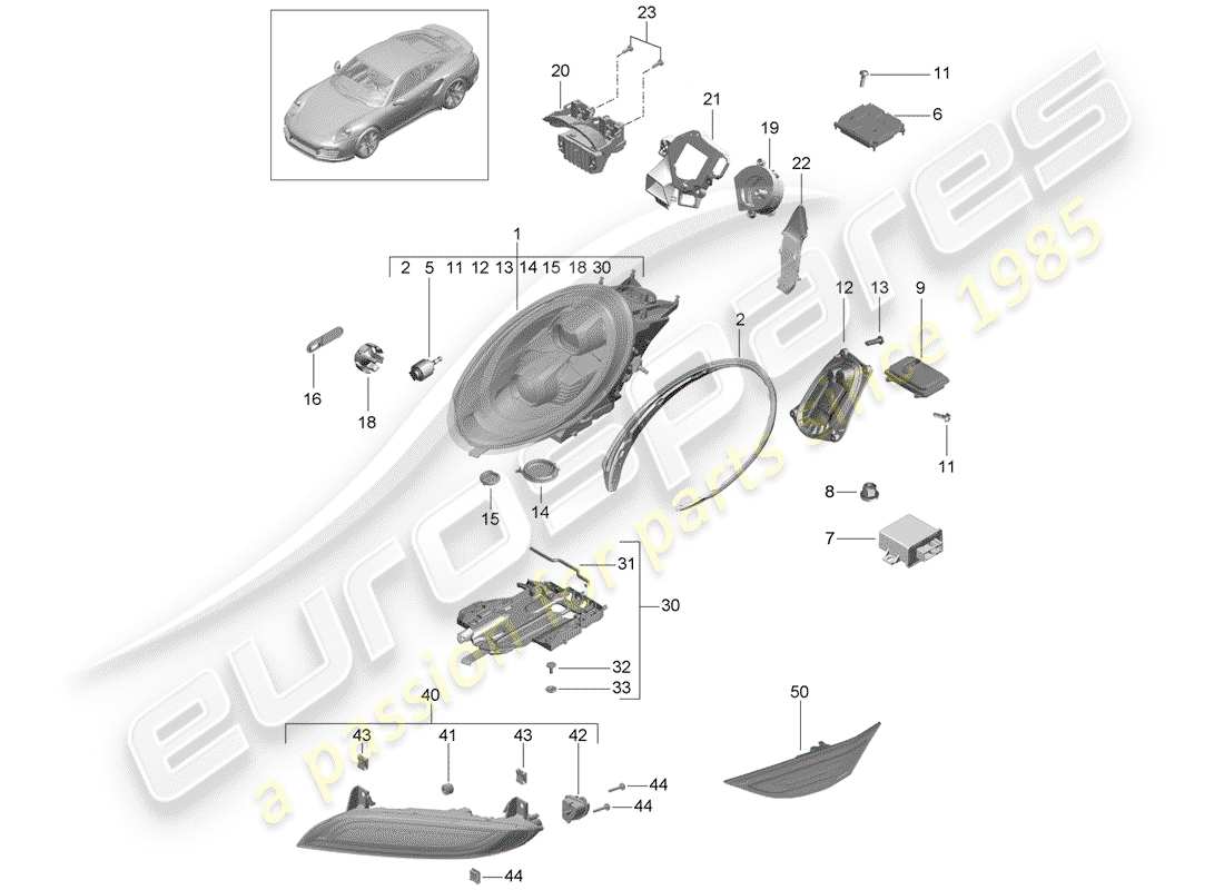 porsche 2014 (991-1 turbo) schéma des pièces des phares led