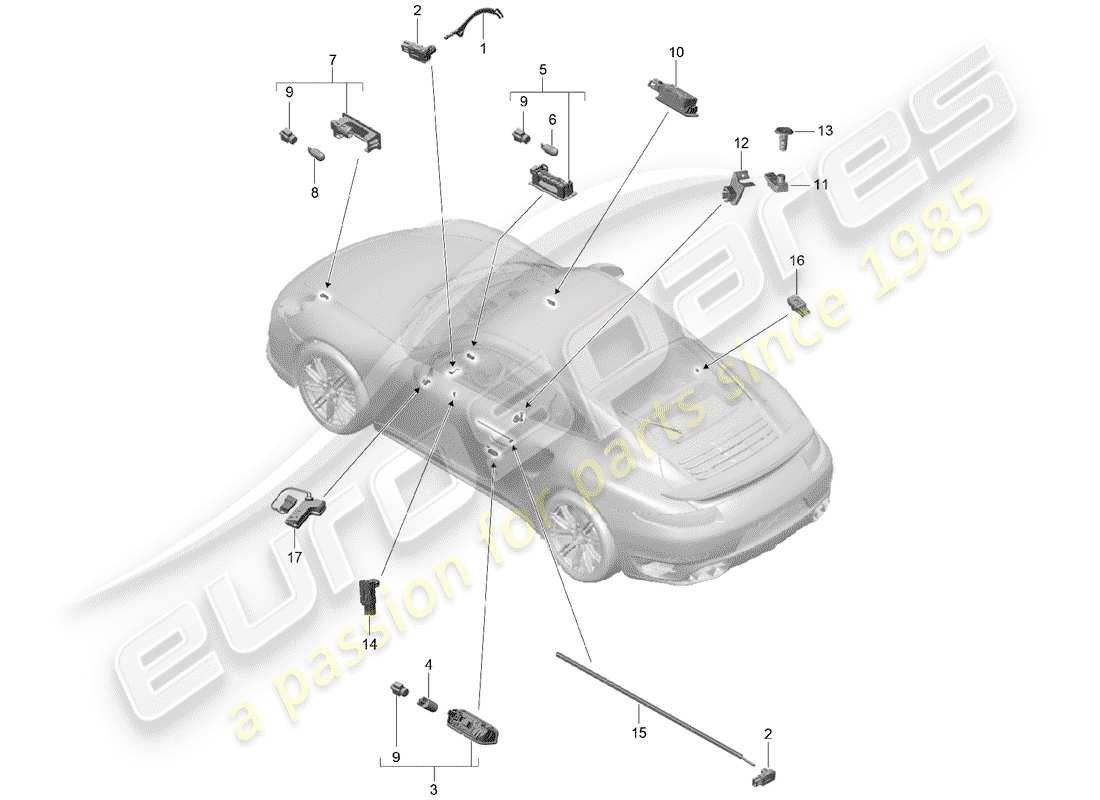 porsche 2015 (991-1 turbo) lumière intérieure schéma des pièces